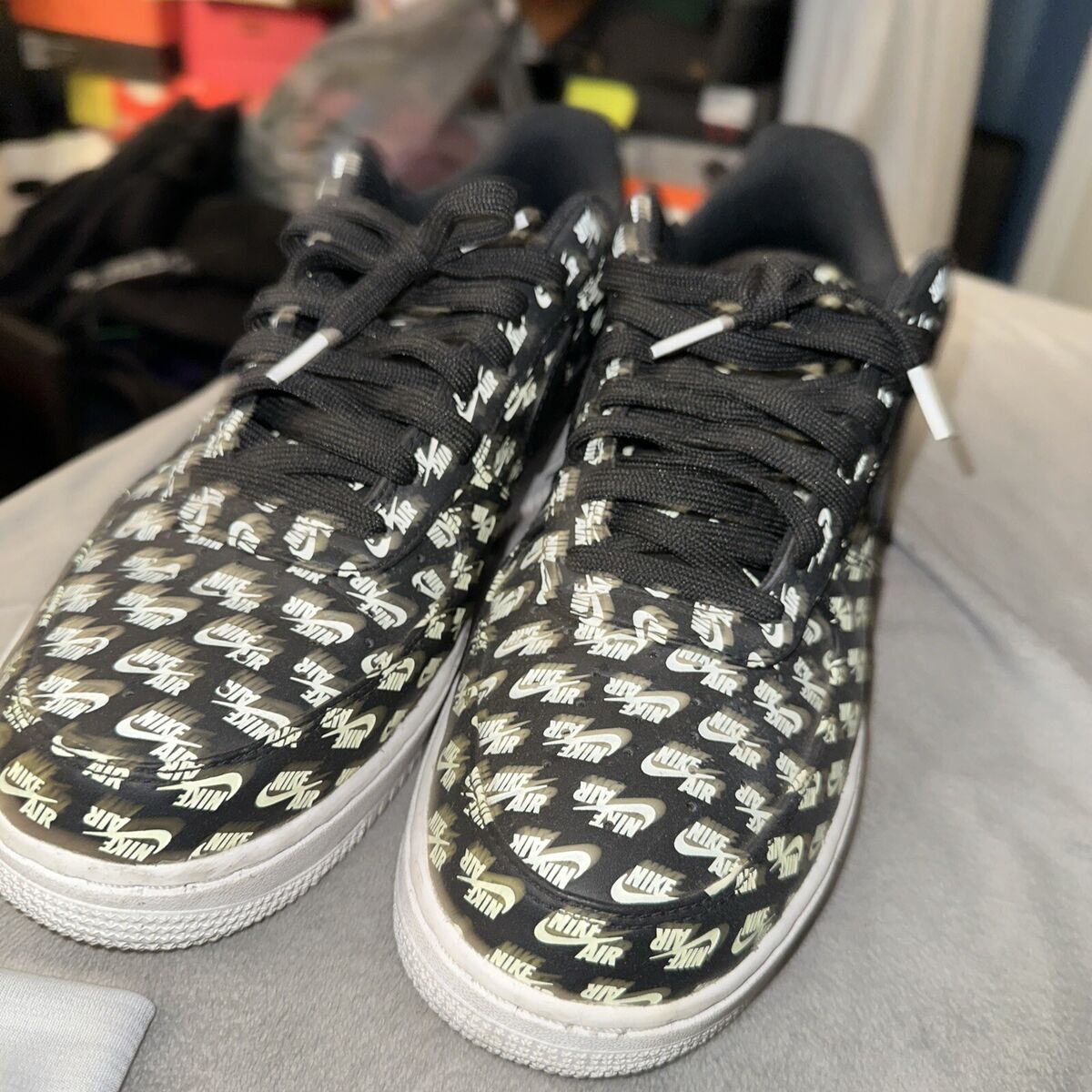 Nike Air Force 1 '07 QS Low All Over Logo Black for Sale Nike Air Force 1 '07 QS Low All Over Logo Black for Sale