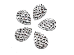 200 pcs Silver Flatback Acrylic Dotted Rhinestone Teardrop Cabochons 14X10mm - Picture 1 of 8