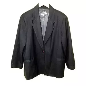 GIACCA Blazer Ragazzo 18W Vintage 100% Lana Nero Classico Boxy 2X Y2K Anni 2000 - Foto 1 di 6