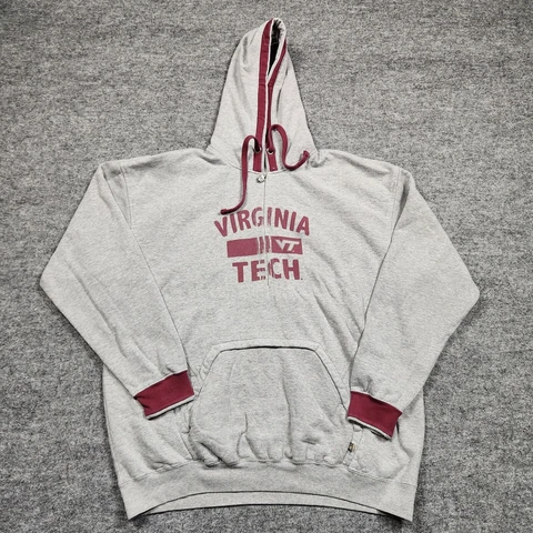 VIRGINIA TECH HOKIES Sweatshirt Hoodie Men's 2XL Gray Pullover ESPN Half Zip Cover