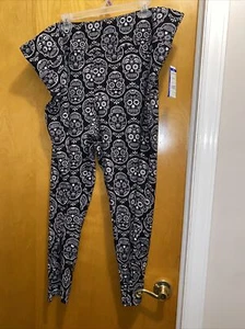 Terra & Sky Damen-Leggings schwarz & weiß Sugar Skull hoher Bund Größe 4X neu mit Etikett - Bild 1 von 6