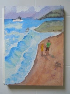 Couple Walking on Beach, NOT A PRINT! Watercolor Painting 12x9~ Inventory# 1574 - Imagen 1 de 6