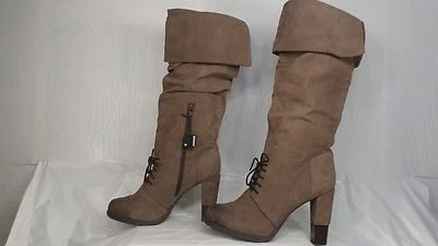 Bota de vestir Bronx "Char Ley" de cuero marrón con puños hasta la rodilla para mujer talla 41/10 M Foto 1 de 4