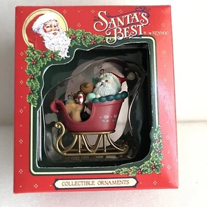 Rennoc Santas Best Christmas Ornament Santa In Sleigh With Bag Of Toys 1991 Vtg - Picture 1 of 8