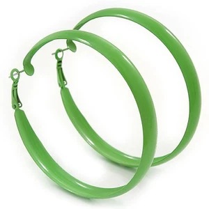 Large Salad Green Enamel Hoop Earrings - 5.5cm Diameter - Picture 1 of 6