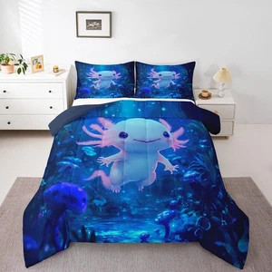 Axolotl Bedding Set Cute Axolotl Comforter Sets Cartoon Wildlife Salamander D... - Bild 1 von 7