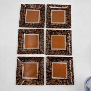Amscan Halloween Melamine Orange Black Skull Bones Square Tray Spiders Set Of 6 - Picture 1 of 5