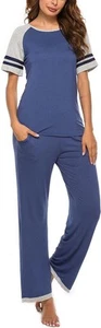 NEW NWT Blue Sz Small Soft Stretchy Shirt & Pants 2 Pc Comfy Pajama Lounge Set - Picture 1 of 4