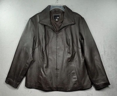 Chaqueta de Cuero East 5th Para Mujer 2X Marrón Cremallera Completa Forrada Manga Larga Bolsillos Foto 1 de 4