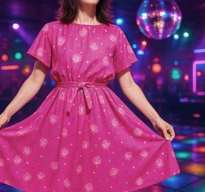 Vintage 80s Hot Pink Disco Dress Small Medium - Image 1 of 4