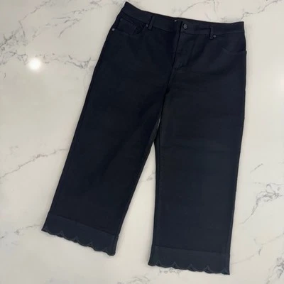 Susan Graver Crop Pants Women 8 Black Stretch Scallop Hem Career Casual QVC Chic - Image 1 of 4