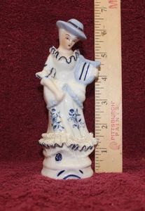 Vtg. French Colonial Dresden Style Lace Porcelain Figurine - Lady With Harp - Picture 1 of 4