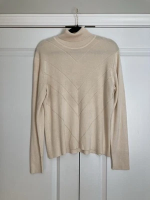 Saks Fifth Avenue Collection Silk Cream Turtle Neck Knit Sweater Womens Large - Image 1 of 4