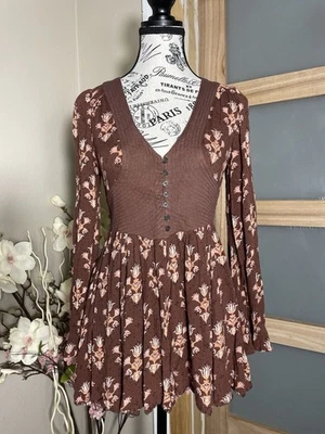 ECOTE - MUJER XS - MARRÓN FLORAL MANGA LARGA CUELLO EN V BOHO FESTIVAL MAMELUCO Foto 1 de 4