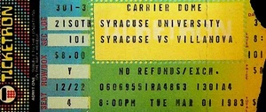 Boleto de baloncesto Syracuse Orange v Villanova Big East NCAA 1 de marzo de 1983 - Imagen 1 de 2