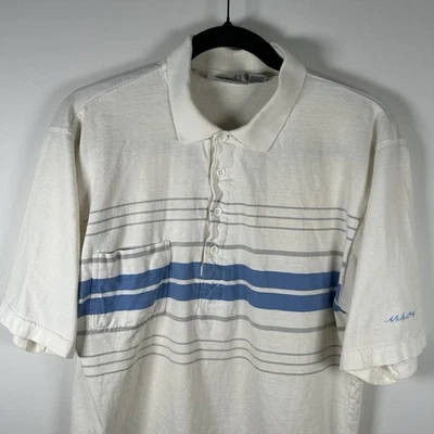 Vintage A.G. Spalding Polo Shirt Mens Large White Blue Striped Cotton 70s Tennis - Image 1 of 4