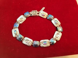 HOLLY YASHI Sterling Niobium Bracelet Glass Cabochon Stone Signed - Picture 1 of 14