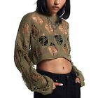 Casual Baggy Loose Fit Women's Crochet Sweater Long Sleeve Knit Punk Goth Top