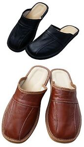 Men's Leather Slippers Shoes Sandals Slip On Mules Black Brown Size 6-11 Beach