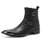 Men's Leather Western Boots Motorcycle Boot,Biker Riding,Metal Point Toe,Zipper