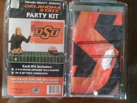 Tailgate Party Kit OKLAHOMA STATE COWBOYS Party Animal FLAG & Tablecloth NEW Cover