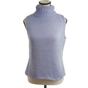 August Silk Camisole Blue Knit Silk Blend Turtleneck Sleeveless Womens Size M - Picture 1 of 7