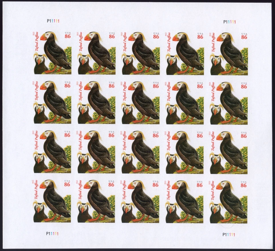 Hoja de 20 estampillas de frailecillos copetudos Scott #4737 - MNH Foto 1 de 1