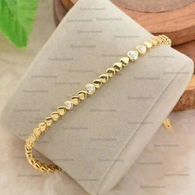 Lab Grown CVD Diamond Heart Charm Bracelet 14k Yellow Gold Jewelry Gift 1.00 Ct - Image 1 of 4