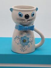 Vintage Ceramic FTD Cat With  Painted Blue Flowers . 1979 . Gg969