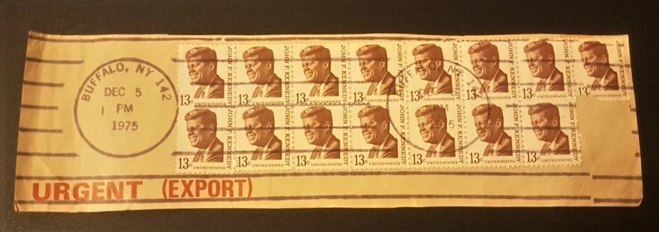 US  "John F Kennedy" block of 15 13c Stamps Postmarked 1975 - Image 1 of 1
