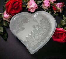 Heart Shaped Etched Glass Heart Tray—Winter Rose—Studio Nova 11x11