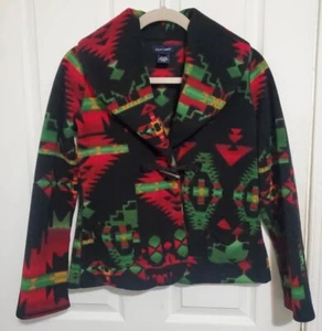 Ralph Lauren Fleece Jacket Youth XL Cardigan Sweater Red Green Black - Picture 1 of 7