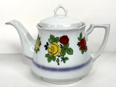 Vintage Eleanor of Germany Teapot White w/ Yellow & Red Floral Cottagecore - Image 1 of 4