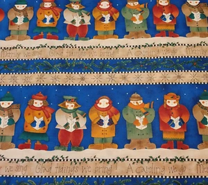 Christmas Carolers BTY Kari Pearson South Sea Imports SSI Scenic Stripe Blue - Picture 1 of 4
