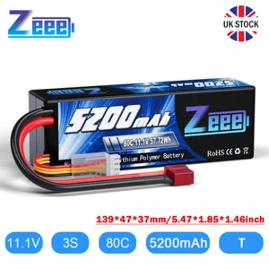 Zeee 11.1V 3S LiPo Battery T Plug 5200mAh 80C for RC Car Boat Helicopter Truck - Picture 1 of 8