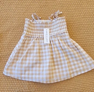 NWT Janie And Jack Tank Top Girls Size 5T Brown White Gingham Plaid Smocked Top - Picture 1 of 10