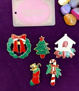 Cabaña de chupar caramelo árbol de Navidad 1,5" vintage 5 broches conjunto de accesorios nuevo - Imagen 1 de 9