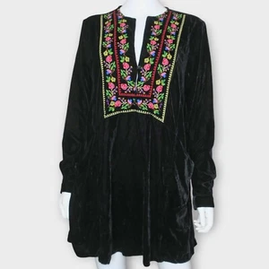 Free People Always Forever Black Velvet Mini Dress Floral Needlepoint Medium - Picture 1 of 6
