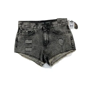 NWT Vans Junior Sz 3 Distressed Raw Hem High Waist Denim Jean Shorts Black - Picture 1 of 6