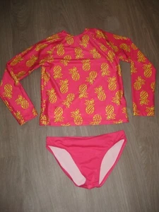 Girls Swimsuit Rash Guard 2 PC Pink Pineapples Long sleeve Crazy 8 size 10 12 L - Picture 1 of 4