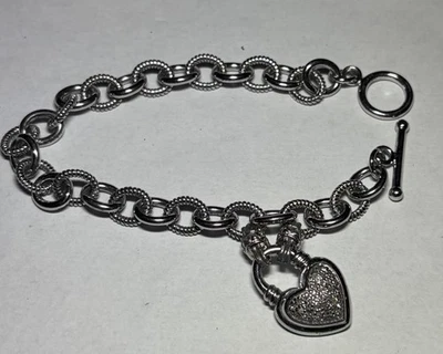 New In Box Zales 925 Sterling Silver Diamond Heart Charm Bracelet 7.5 In 24g - Image 1 of 4