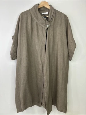 Blusa Bryn Walker XL Gwen Eyrie marrom linho um botão gola simulada manga curta nova com etiquetas - Imagem 1 de 4