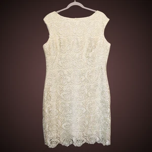 Lauren Ralph Lauren Dress Womens 14 Cream Lace Sheath Evening Cocktail Elegant - Picture 1 of 10