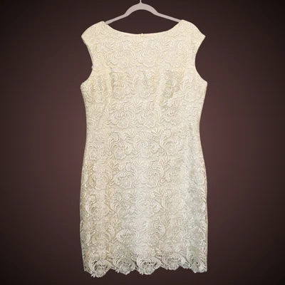 Lauren Ralph Lauren Dress Womens 14 Cream Lace Sheath Evening Cocktail Elegant - Image 1 of 4