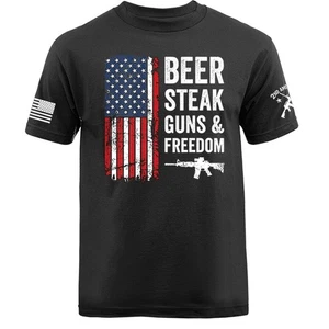 Guns & Freedom 2nd Amendment Veteran Military Patriotic US Flag T-Shirt - Bild 1 von 17