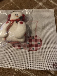kathy schenkel needlepoint canvas Mini Christmas Stocking Frosty Snowman Trees - Picture 1 of 3