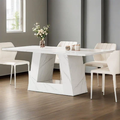 Dining Table Faux Marble Modern Dining Table White Kitchen Table for Dining Room - Image 1 of 4