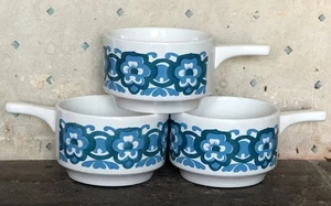 3 x TAZAS SOPA DE CERÁMICA STAFFORDSHIRE PATRÓN AZUL CON ASA VINTAGE RETRO - Imagen 1 de 4