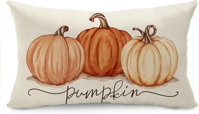Fall Pillow Covers 12X20 Inch Fall Autumn Thanksgiving Ink Painting Orange Pumpk - Image 1 of 4