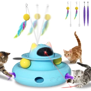 4 in 1 Interactive Cat Toys with USB Rechargeable,Smart Cat Feather Wand for Ind - Picture 1 of 12